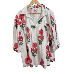 Victoria Dunn women's middleton white red floral babydoll keyhole blouse 2xl